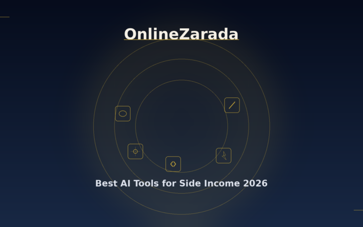OnlineZarada dark luxury cover — best AI tools for side income 2026 abstract toolkit