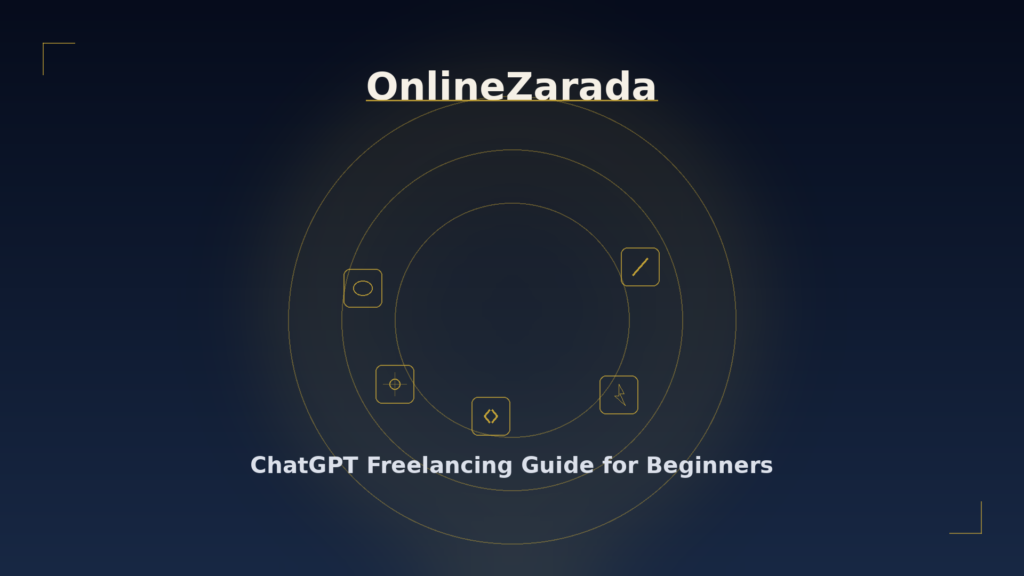 OnlineZarada dark AI cover — ChatGPT freelancing guide for beginners abstract neural gold