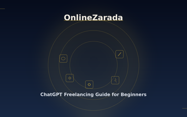 OnlineZarada dark AI cover — ChatGPT freelancing guide for beginners abstract neural gold