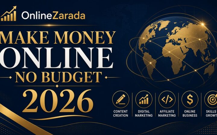 OnlineZarada luxury dark cover — make money online with no budget 2026 gold accents