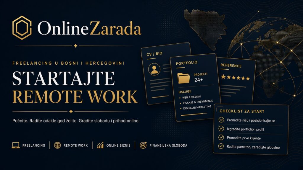 OnlineZarada dark luxury cover — freelancing in Bosnia and Herzegovina abstract workspace motif