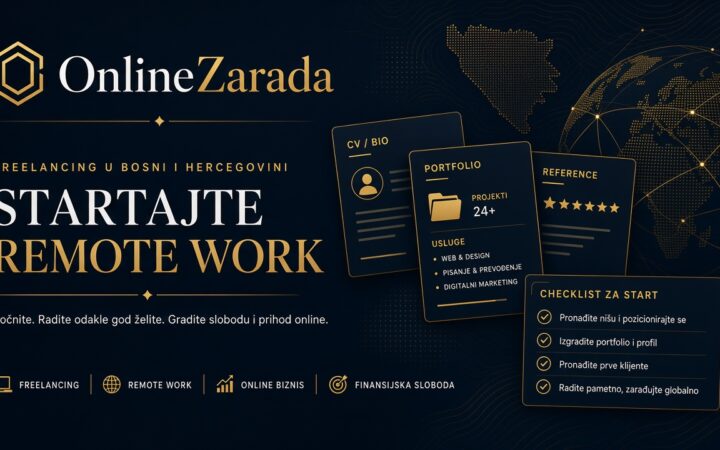 OnlineZarada dark luxury cover — freelancing in Bosnia and Herzegovina abstract workspace motif